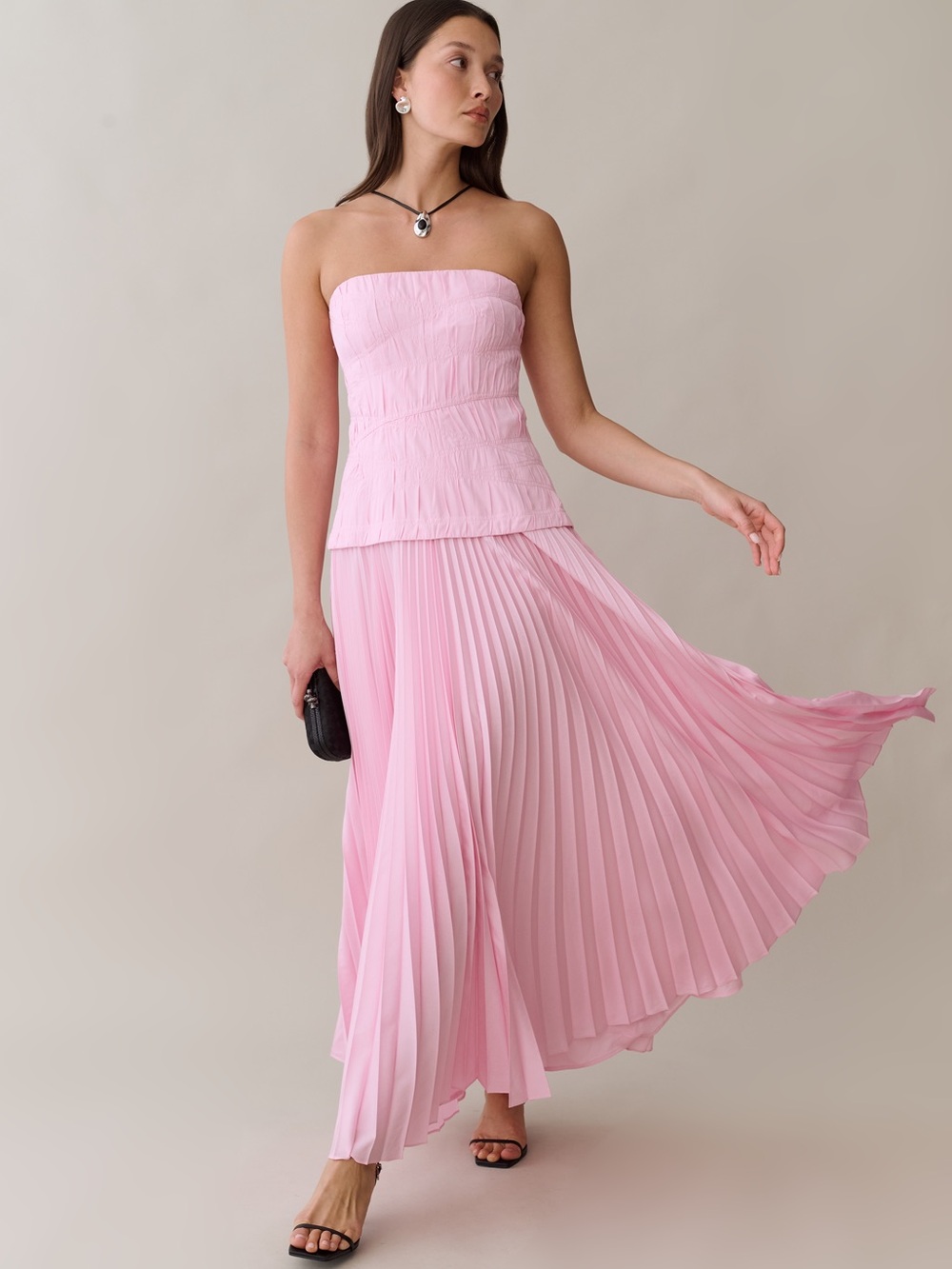 o.p.t. Ada Strapless Pleated Maxi Dress in Light Pink NWT SZ 6